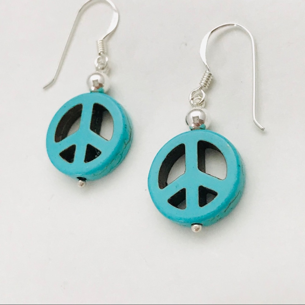 Turquoise Sterling Silver Peace Sign Earrings
